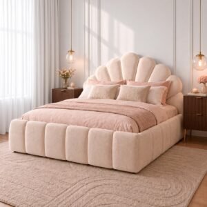 Cama Deluxe Coral con respaldo en forma de abanico y base acolchada en canales