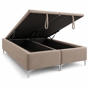 Base de cama con baúl y patas metálicas, abierta